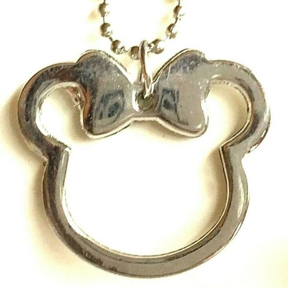 Silver Minnie Mouse necklace.  Great whimsical styling. Adjustable from 15-24 in - Picture 2 of 10